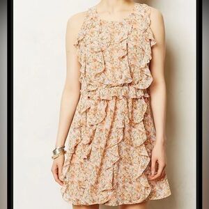 Sachin & Babi Senna Peach Floral Ruffle Sleeveless Dress